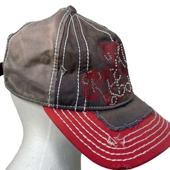 Y2K Vintage True Religion Jeans Rhinestone Mesh Trucker Hat TRBJ Grunge - Picture 5 of 15